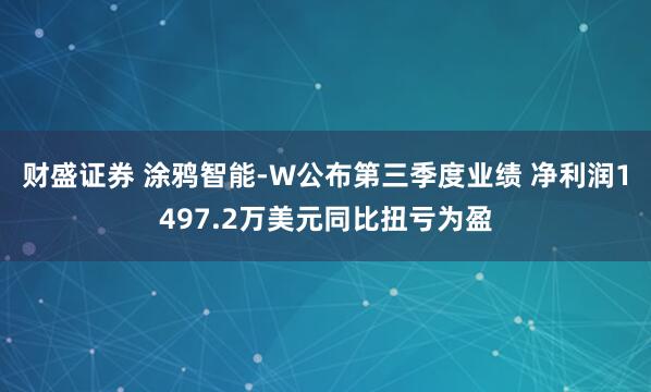 财盛证券 涂鸦智能-W公布第三季度业绩 净利润1497.2万美元同比扭亏为盈